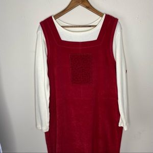 Mosaic 2pc red jumper romper dress and top set womens size 18 midi Maxie length